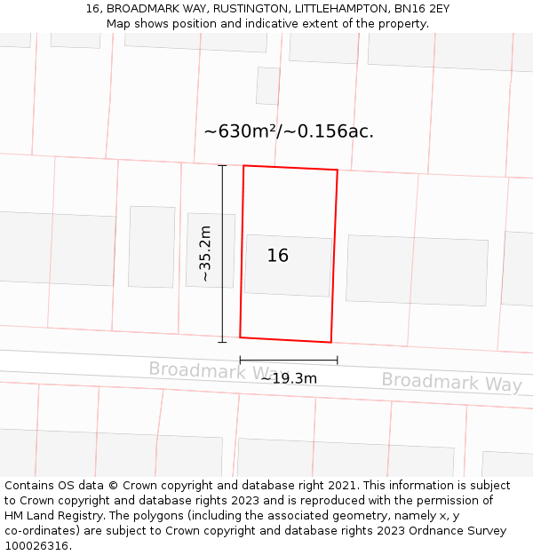 16, BROADMARK WAY, RUSTINGTON, LITTLEHAMPTON, BN16 2EY: Plot and title map