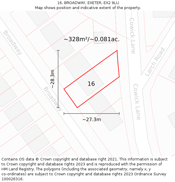 16, BROADWAY, EXETER, EX2 9LU: Plot and title map