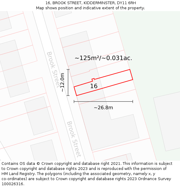 16, BROOK STREET, KIDDERMINSTER, DY11 6RH: Plot and title map