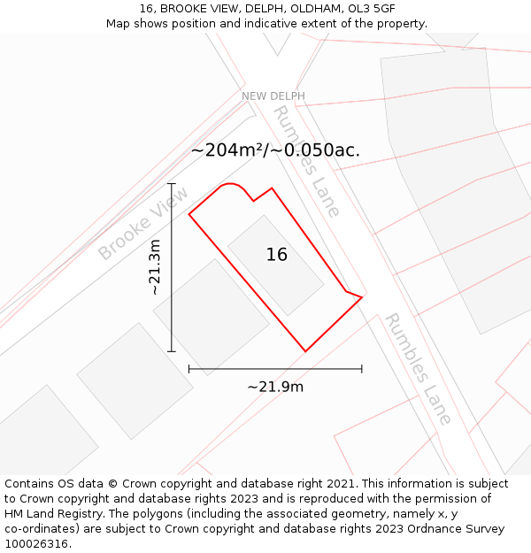 16, BROOKE VIEW, DELPH, OLDHAM, OL3 5GF: Plot and title map