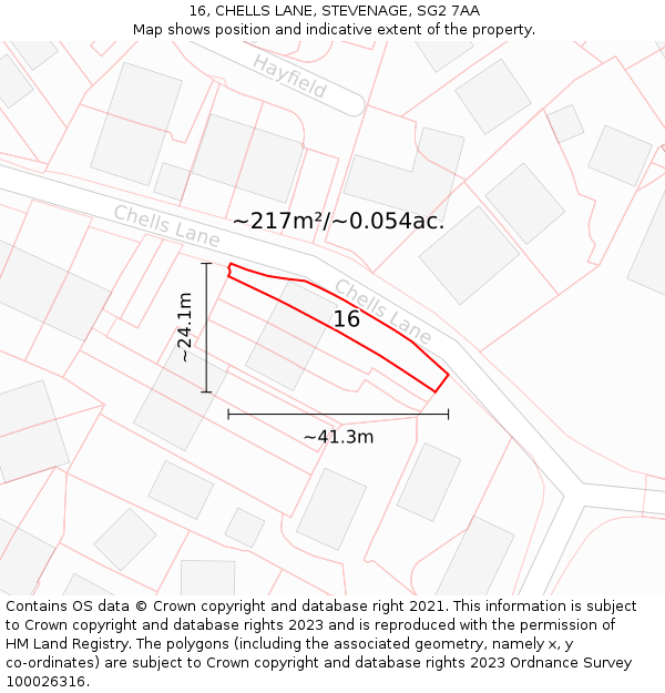 16, CHELLS LANE, STEVENAGE, SG2 7AA: Plot and title map