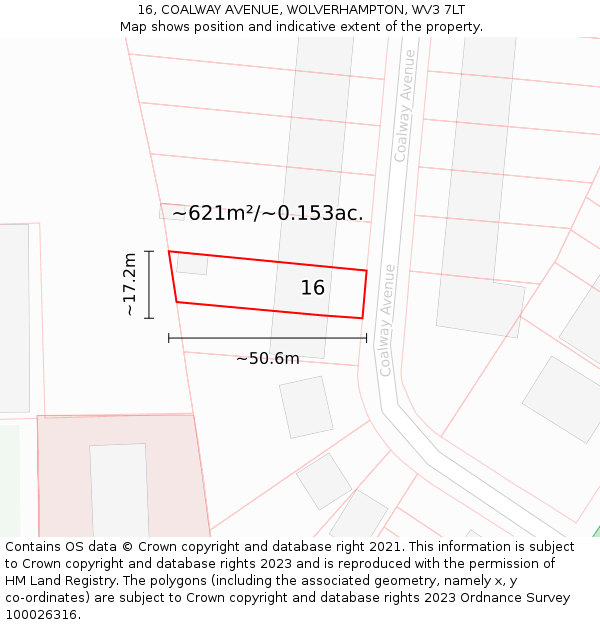 16, COALWAY AVENUE, WOLVERHAMPTON, WV3 7LT: Plot and title map