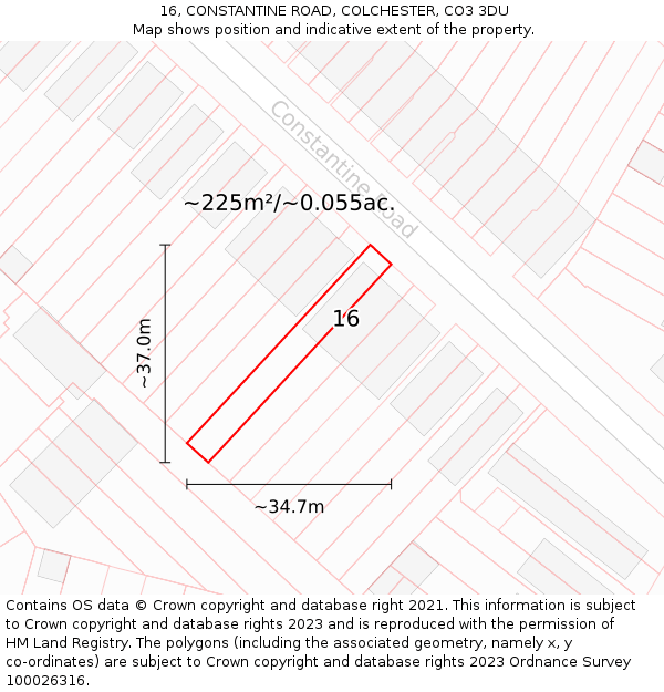 16, CONSTANTINE ROAD, COLCHESTER, CO3 3DU: Plot and title map