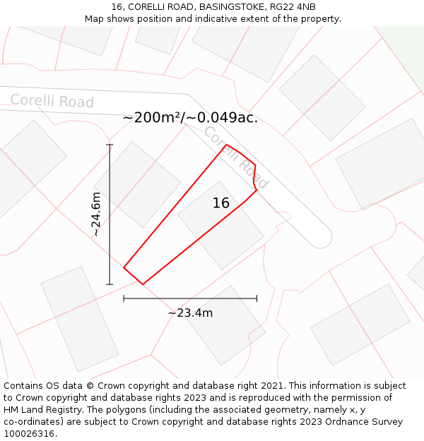 16, CORELLI ROAD, BASINGSTOKE, RG22 4NB: Plot and title map