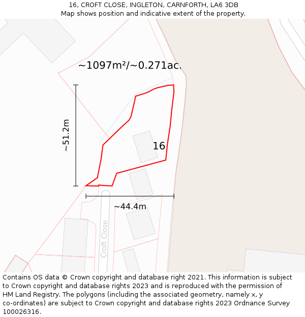 16, CROFT CLOSE, INGLETON, CARNFORTH, LA6 3DB: Plot and title map