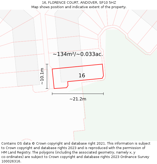 16, FLORENCE COURT, ANDOVER, SP10 5HZ: Plot and title map