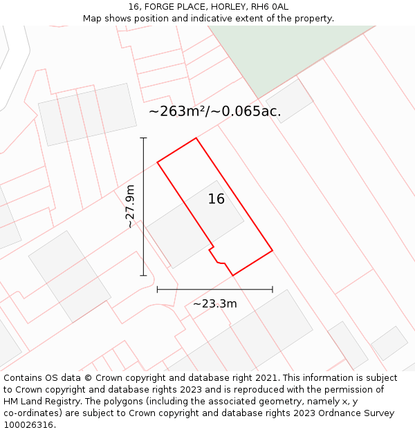 16, FORGE PLACE, HORLEY, RH6 0AL: Plot and title map
