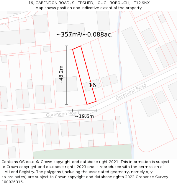16, GARENDON ROAD, SHEPSHED, LOUGHBOROUGH, LE12 9NX: Plot and title map