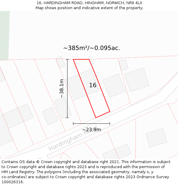 16, HARDINGHAM ROAD, HINGHAM, NORWICH, NR9 4LX: Plot and title map
