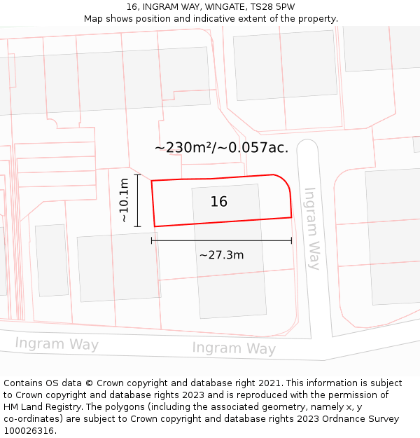 16, INGRAM WAY, WINGATE, TS28 5PW: Plot and title map