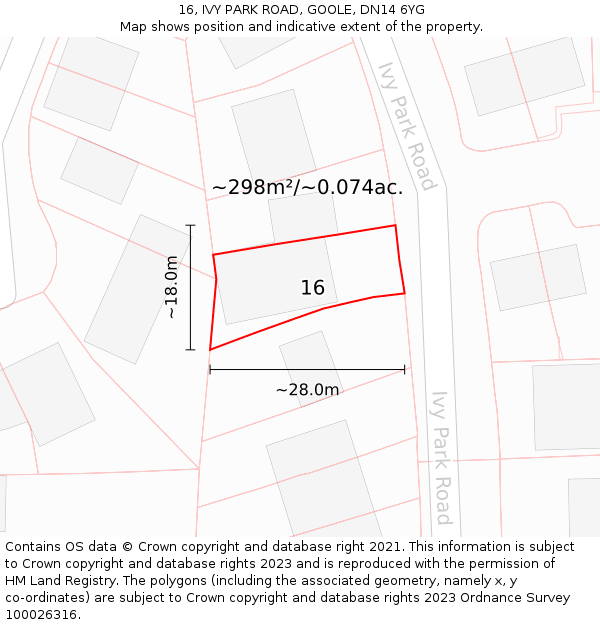 16, IVY PARK ROAD, GOOLE, DN14 6YG: Plot and title map