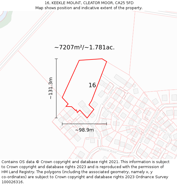 16, KEEKLE MOUNT, CLEATOR MOOR, CA25 5FD: Plot and title map