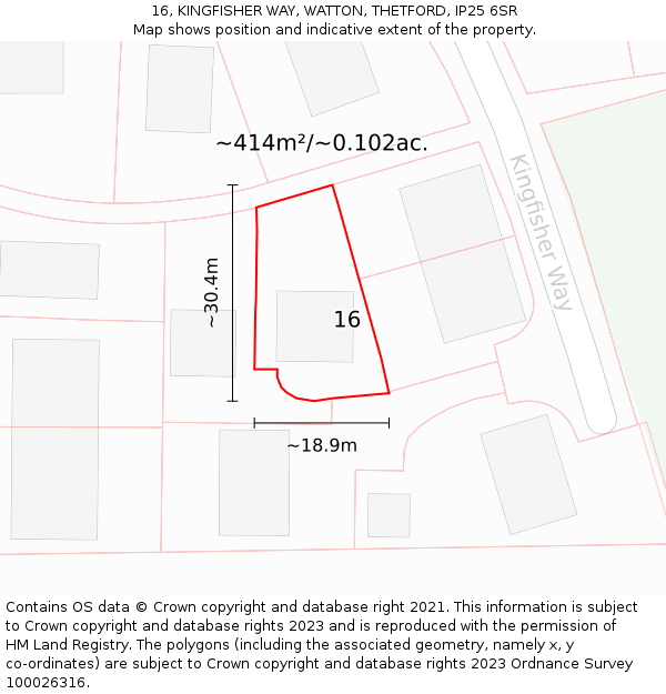 16, KINGFISHER WAY, WATTON, THETFORD, IP25 6SR: Plot and title map
