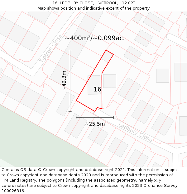 16, LEDBURY CLOSE, LIVERPOOL, L12 0PT: Plot and title map