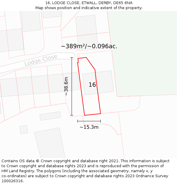 16, LODGE CLOSE, ETWALL, DERBY, DE65 6NA: Plot and title map
