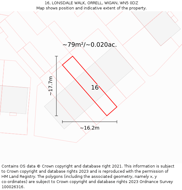 16, LONSDALE WALK, ORRELL, WIGAN, WN5 0DZ: Plot and title map