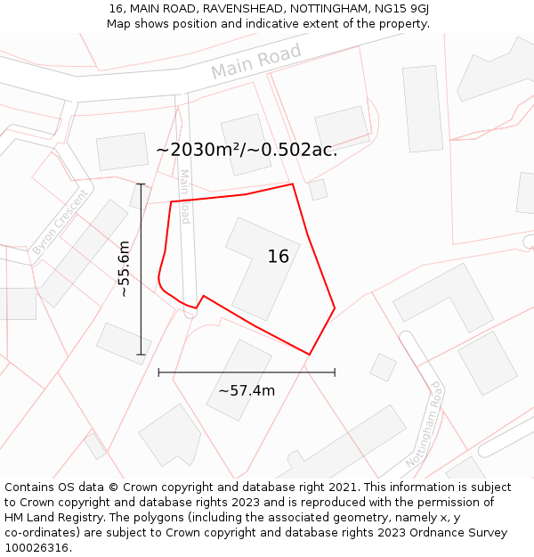 16, MAIN ROAD, RAVENSHEAD, NOTTINGHAM, NG15 9GJ: Plot and title map