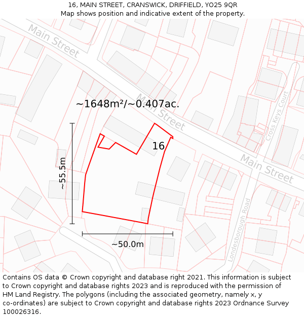 16, MAIN STREET, CRANSWICK, DRIFFIELD, YO25 9QR: Plot and title map