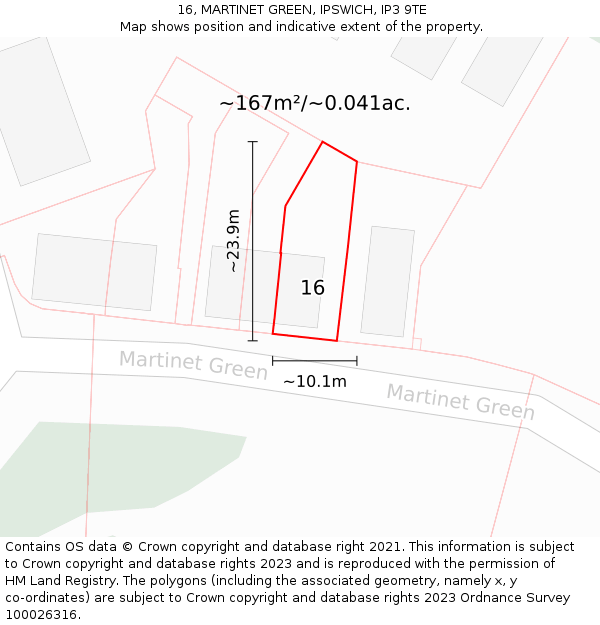 16, MARTINET GREEN, IPSWICH, IP3 9TE: Plot and title map