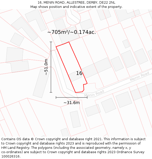 16, MENIN ROAD, ALLESTREE, DERBY, DE22 2NL: Plot and title map