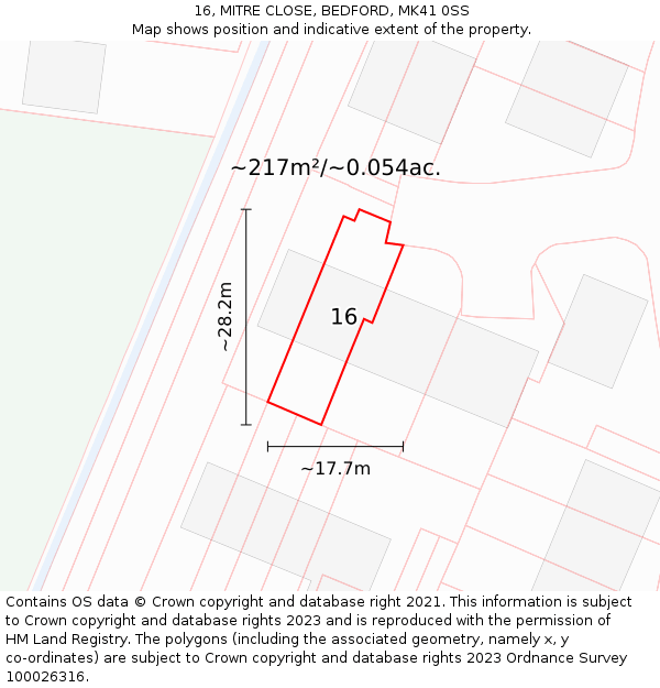 16, MITRE CLOSE, BEDFORD, MK41 0SS: Plot and title map