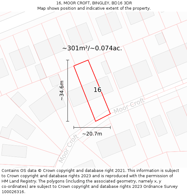 16, MOOR CROFT, BINGLEY, BD16 3DR: Plot and title map