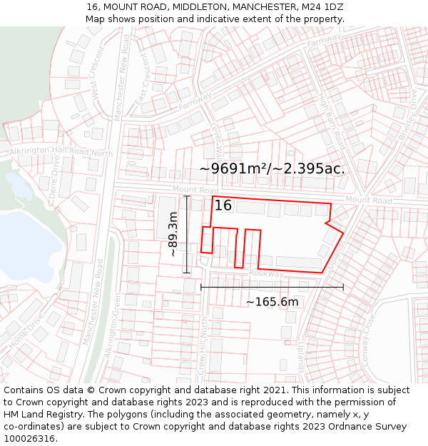 16, MOUNT ROAD, MIDDLETON, MANCHESTER, M24 1DZ: Plot and title map