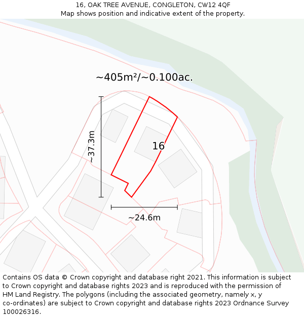 16, OAK TREE AVENUE, CONGLETON, CW12 4QF: Plot and title map