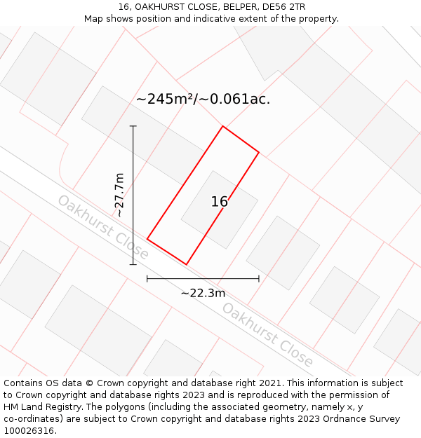16, OAKHURST CLOSE, BELPER, DE56 2TR: Plot and title map