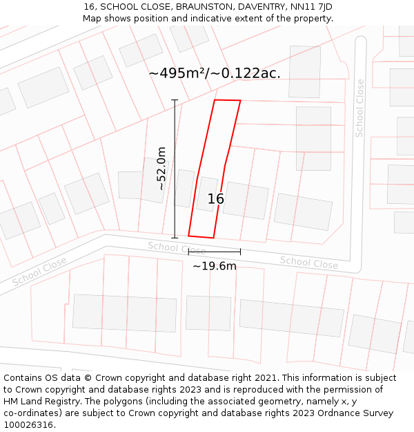 16, SCHOOL CLOSE, BRAUNSTON, DAVENTRY, NN11 7JD: Plot and title map