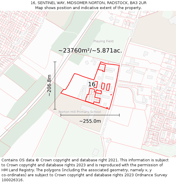 16, SENTINEL WAY, MIDSOMER NORTON, RADSTOCK, BA3 2UR: Plot and title map