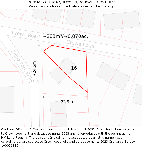 16, SNIPE PARK ROAD, BIRCOTES, DONCASTER, DN11 8DG: Plot and title map