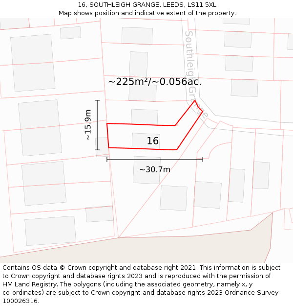 16, SOUTHLEIGH GRANGE, LEEDS, LS11 5XL: Plot and title map