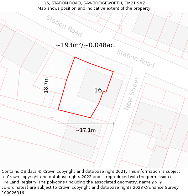 16, STATION ROAD, SAWBRIDGEWORTH, CM21 9AZ: Plot and title map