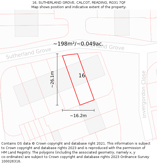 16, SUTHERLAND GROVE, CALCOT, READING, RG31 7QF: Plot and title map