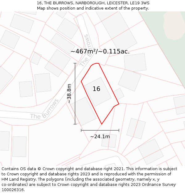 16, THE BURROWS, NARBOROUGH, LEICESTER, LE19 3WS: Plot and title map