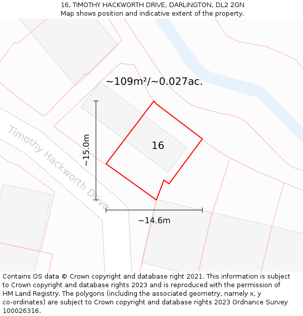 16, TIMOTHY HACKWORTH DRIVE, DARLINGTON, DL2 2GN: Plot and title map