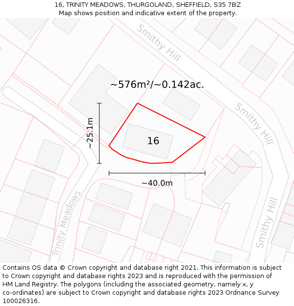 16, TRINITY MEADOWS, THURGOLAND, SHEFFIELD, S35 7BZ: Plot and title map