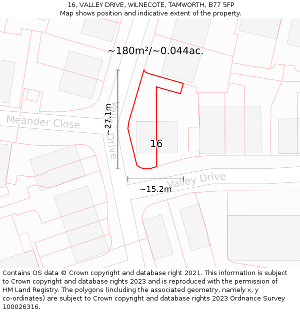 16, VALLEY DRIVE, WILNECOTE, TAMWORTH, B77 5FP: Plot and title map