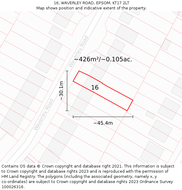 16, WAVERLEY ROAD, EPSOM, KT17 2LT: Plot and title map