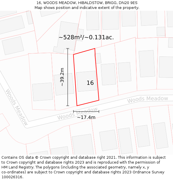 16, WOODS MEADOW, HIBALDSTOW, BRIGG, DN20 9ES: Plot and title map