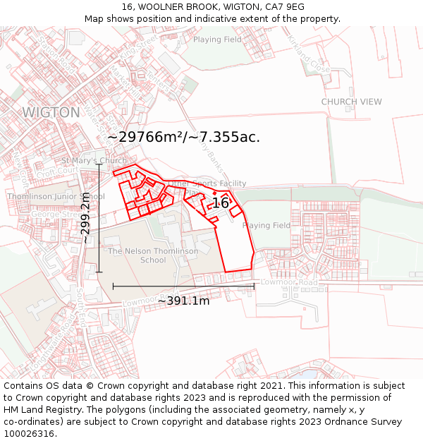 16, WOOLNER BROOK, WIGTON, CA7 9EG: Plot and title map