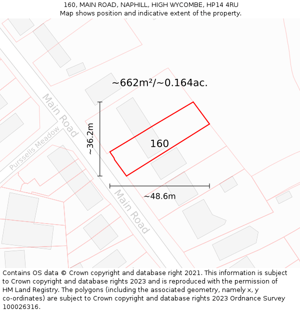 160, MAIN ROAD, NAPHILL, HIGH WYCOMBE, HP14 4RU: Plot and title map