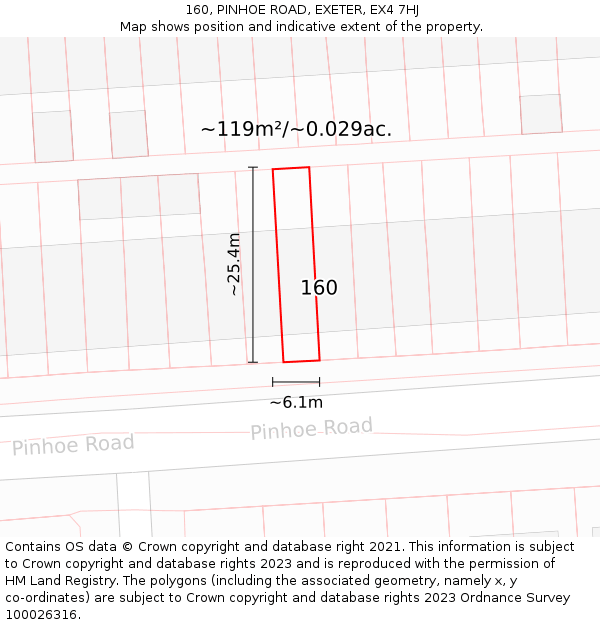 160, PINHOE ROAD, EXETER, EX4 7HJ: Plot and title map