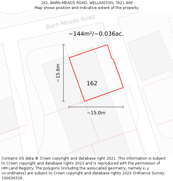 162, BARN MEADS ROAD, WELLINGTON, TA21 9AP: Plot and title map