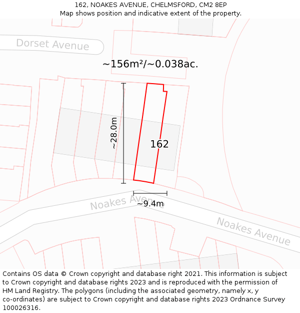 162, NOAKES AVENUE, CHELMSFORD, CM2 8EP: Plot and title map