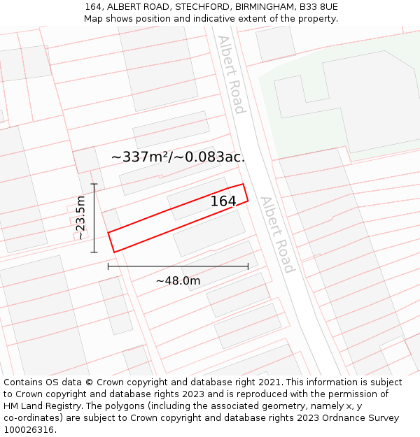164, ALBERT ROAD, STECHFORD, BIRMINGHAM, B33 8UE: Plot and title map