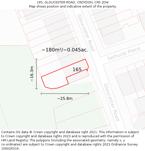 165, GLOUCESTER ROAD, CROYDON, CR0 2DW: Plot and title map