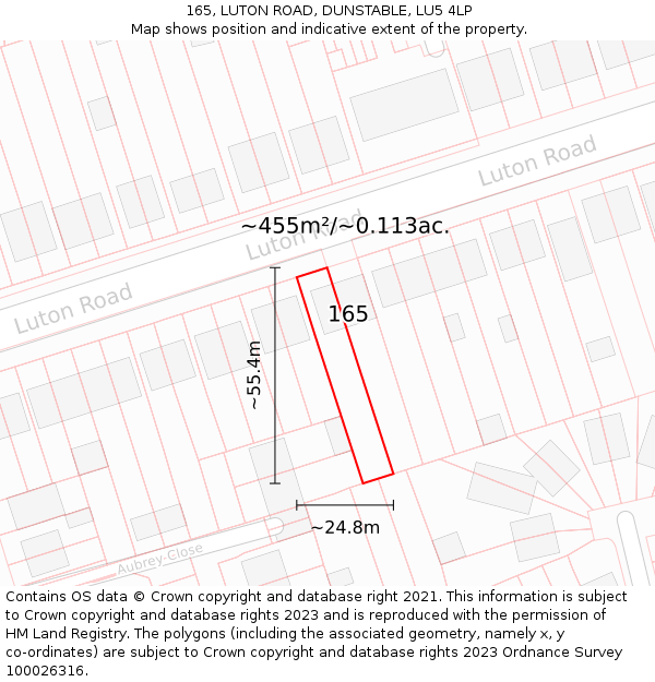 165, LUTON ROAD, DUNSTABLE, LU5 4LP: Plot and title map