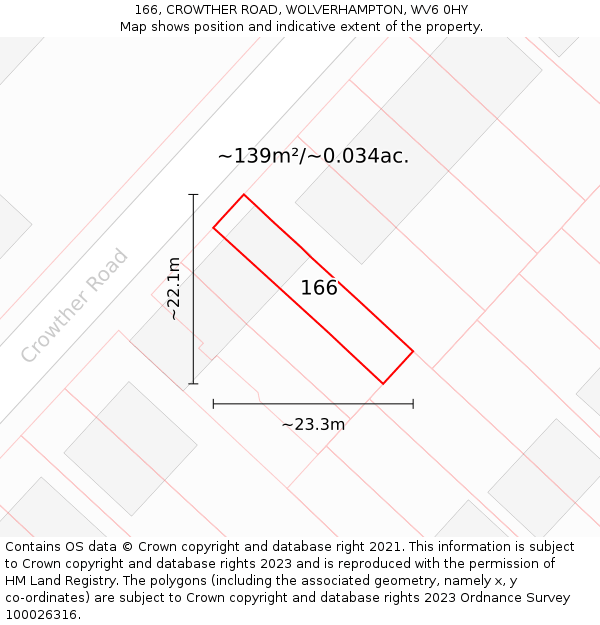 166, CROWTHER ROAD, WOLVERHAMPTON, WV6 0HY: Plot and title map